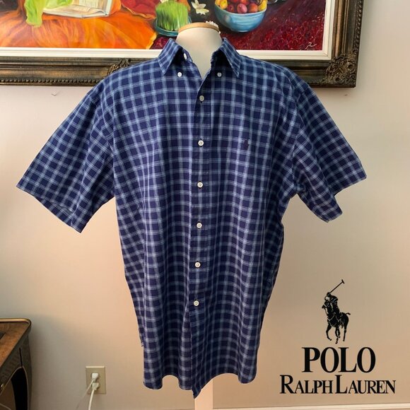 Polo Ralph Lauren Men’s Blake L Shirt Checkered Dark and Light Blue Button Down - Picture 1 of 9